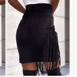 Black snake fringe-accent pencil skirt (runs small)